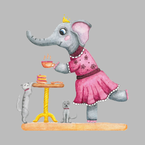 Cute watercolor girl elephant in a pink dress. Tea party. / Милая акварельная слоница в розовом платье. Чаепитие. - Магазин футболок TatianaPankova - Дизайнерские принты