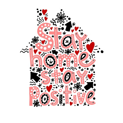 Stay home stay positive Надпись с сердцами - Магазин футболок iuliiaisupova - Дизайнерские принты