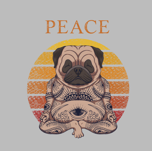 Мопс в позе лотоса с тату PEACE - Принты для парней, страница 4 