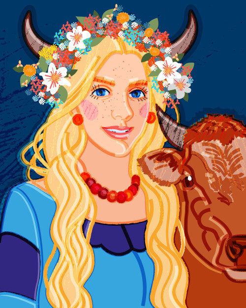 Taurus Woman – Золотистая Девушка Телец в цветочном венке символ знак зодиака - Магазин футболок Kosinskaya