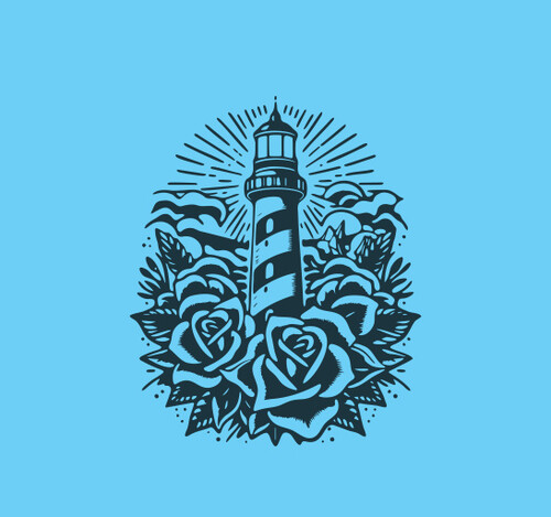 Lighthouse and Roses – Маяк и розы стильная татуировка в подарок - Магазин футболок AnnArtshock - Дизайнерские принты