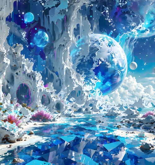 Frozen Cosmos Замерзший космос ледяная планета в фантастическом мире снов - Магазин футболок RazzhivinaKs - Дизайнерские принты