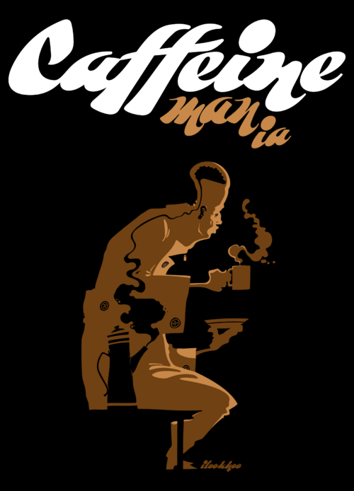 Caffeine mania/Кофеиномания минимализм ретро плакат с силуэтами бариста и чашки - Принты для девушек, страница 12 