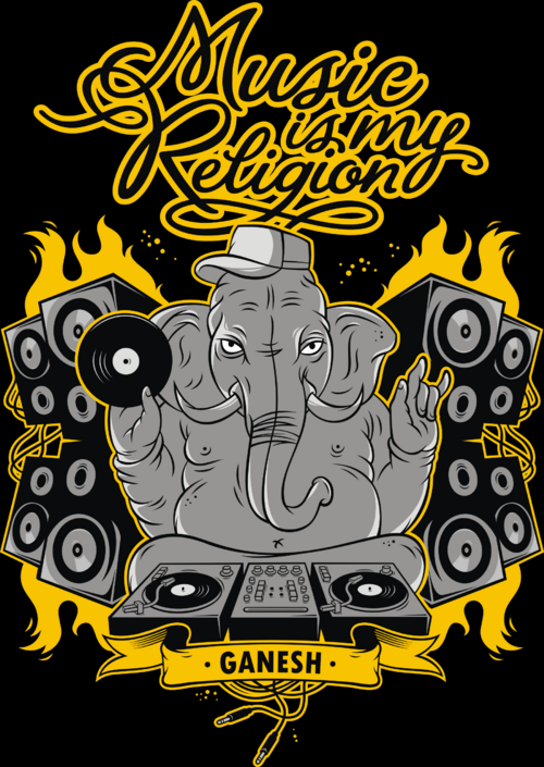 Ганеш ди-джей с винилом и огненными колонками / Ganesh DJ Music is my Religion - Принты для парней, страница 24 