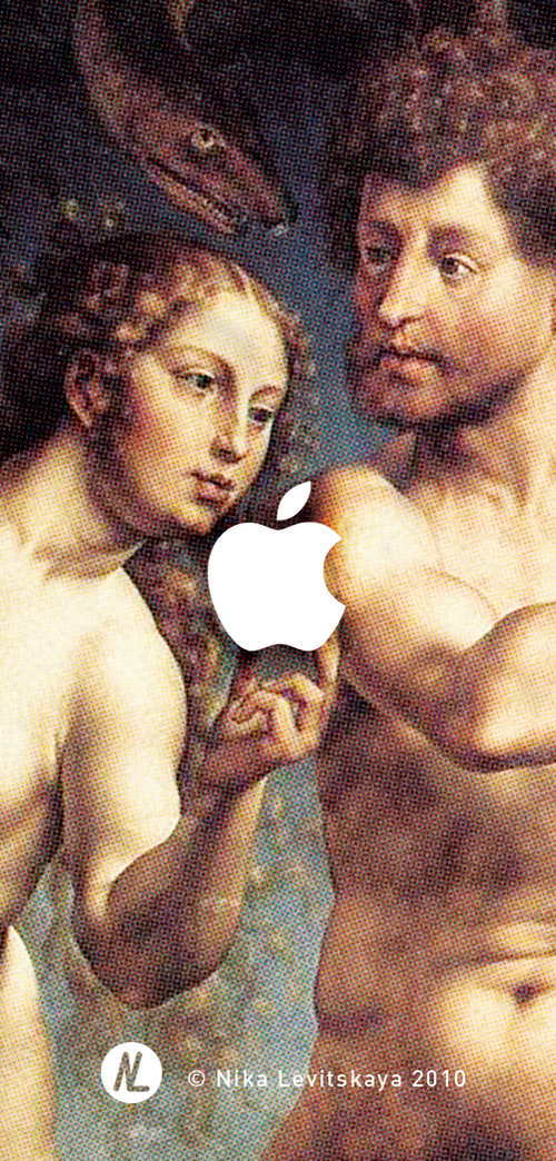 Ева вручает Apple Яблоко как соблазн и новые технологические искушения - Магазин футболок nika82 - Дизайнерские принты