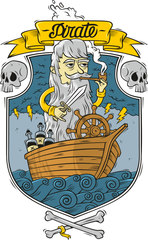 Cartoon Pirate Captain / Старый морской волк в маленькой деревянной лодке - Принты для парней, страница 24 