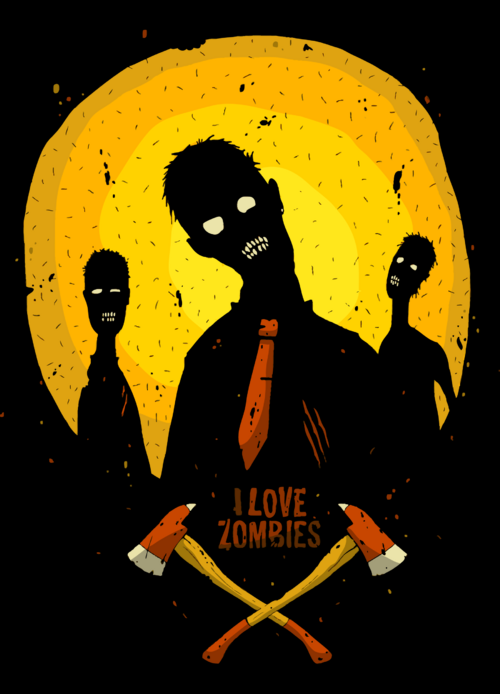 Зомби в галстуке на фоне луны с топорами I LOVE ZOMBIES - Принты для парней, страница 23 