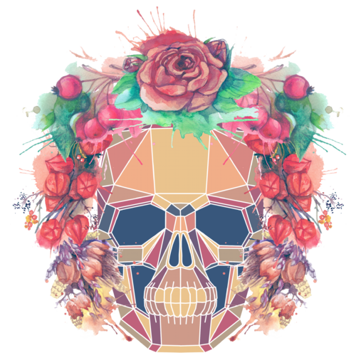 Polygonal human skull and watercolor wreath.Los muertos. - Принты для девушек, страница 11 