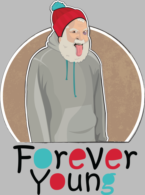 Веселый старик Forever Young с яркой шапкой - Принты для парней, страница 20 