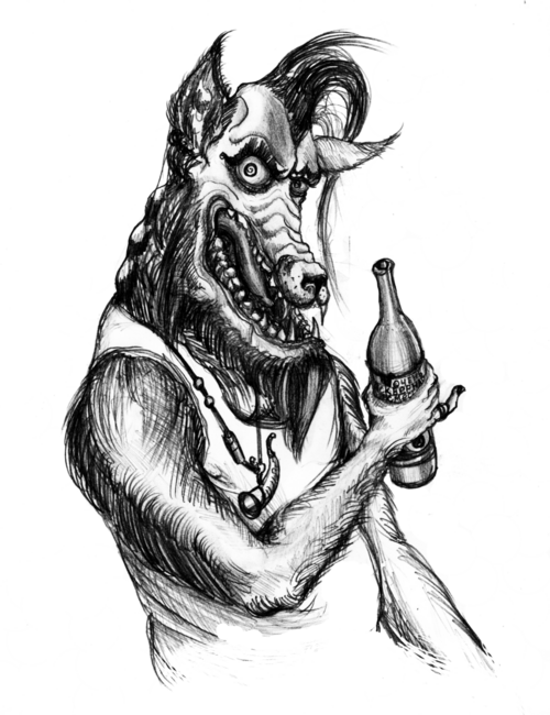 Гротескный волк с пивом Old Pale Ale в стиле рок-н-ролл - Магазин футболок Razorback - Дизайнерские принты